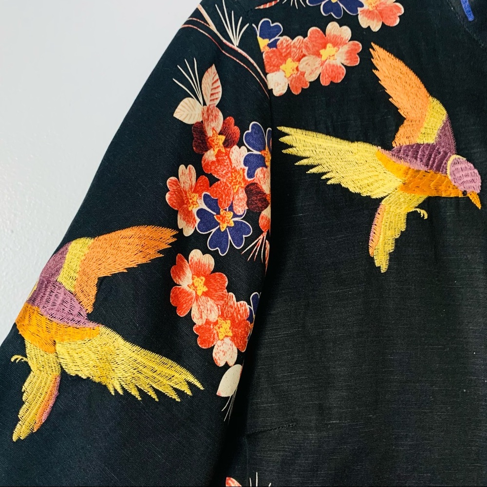 Citron Petite Oriental Bird Embroidered Button Top - Picture 4 of 7